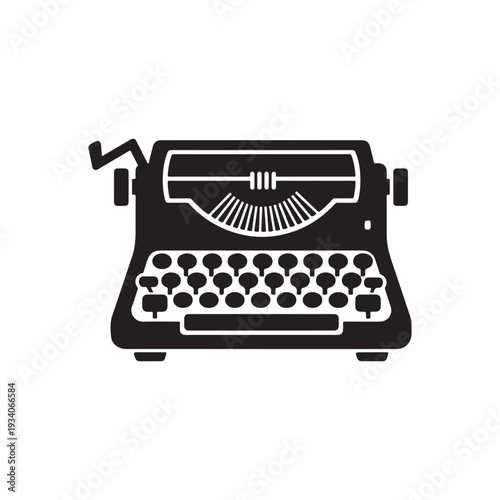Vintage Typewriter Icon: Classic Writing Machine Silhouette, Nostalgic Communication Tool Design