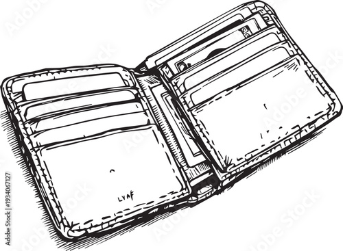 Open wallet with card slots leather texture everyday carry personal finance organization vector illustration design