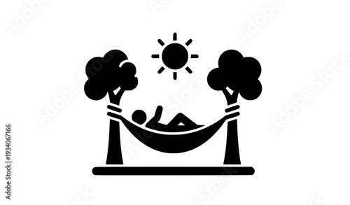 A minimalist vector graphic of a person relaxing in a hammock outdoors