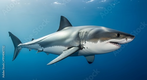 Wallpaper Mural Great white shark swimming gracefully in clear blue ocean water Torontodigital.ca