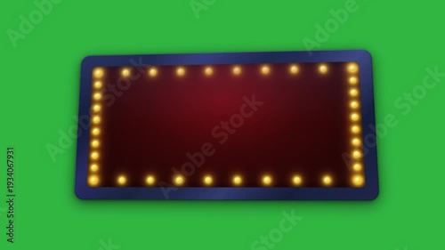 Blue Game Show Frame with Sequential Flashing Yellow Lights on Green Screen. 4K Looped Retro Animation with a Red Center for Quiz or Trivia Content