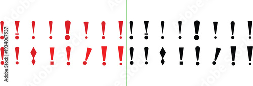 Red and black exclamation marks with various shapes and sizes