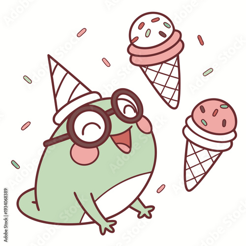 Cute Happy Frog, accessorized with wearing glasses, in a Ice cream party world – Scoops & Swirls palette vector