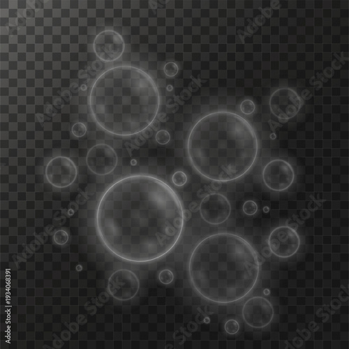 Set of realistic colorful soap bubbles. Transparent realistic soap bubbles isolated on transparent background. Vector texture. Light Gray vector cover with spots.