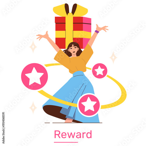 Celebratory Woman with Gift Box Vector Illustration