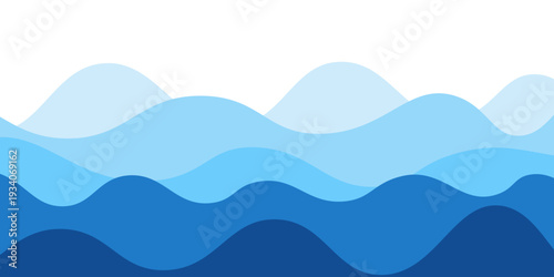 Layered blue ocean waves background with smooth curves and gradient tones creating an abstract sea and water flow vector design. Abstract soft flowing lines for marine, summer beach minimalist concept