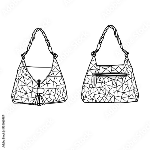 Elegant Hobo Bag Design with Geometric Pattern and Braided Strap.