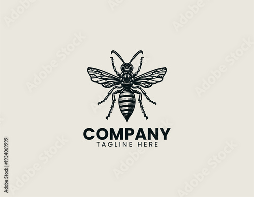 Detailed wasp insect black vector logo illustration isolated on white background