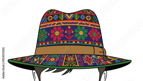 Folk Style Fedora Hat with Colorful Tribal Patterns