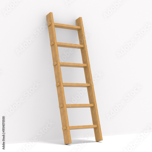Wooden ladder on white back...