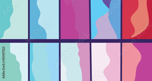 An abstract colorful vector background featuring a stylish woman silhouette illustration in a fashion dress design with artistic stripes and pink geometric patterns