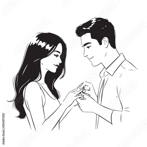 Couple Engaged in a Tender Ring Exchange Moment Illustrates Romance and Connection.