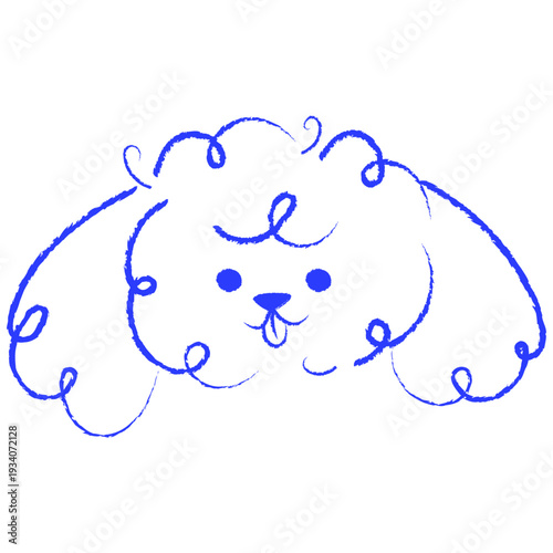 Hand drawn dog face in minimal crayon line style. Whimsical  puppy head sketch. Suitable for stickers, branding, pet design and children projects.