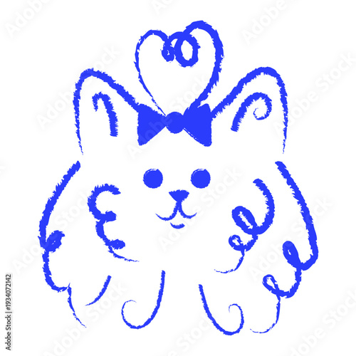 Hand drawn dog face in minimal crayon line style. Whimsical  puppy head sketch. Suitable for stickers, branding, pet design and children projects.