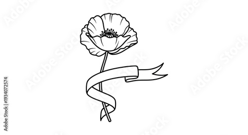 Wallpaper Mural Elegant poppy flower with flowing ribbon Torontodigital.ca