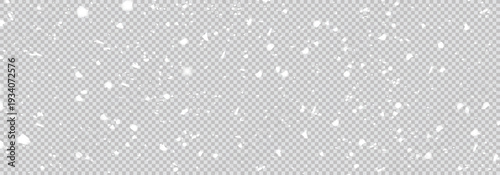 Falling snow dust and snowflake overlay. Transparent white winter background with realistic snowfall for festive design.
