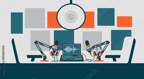 Audio recording studio equipment setup illustration vector design