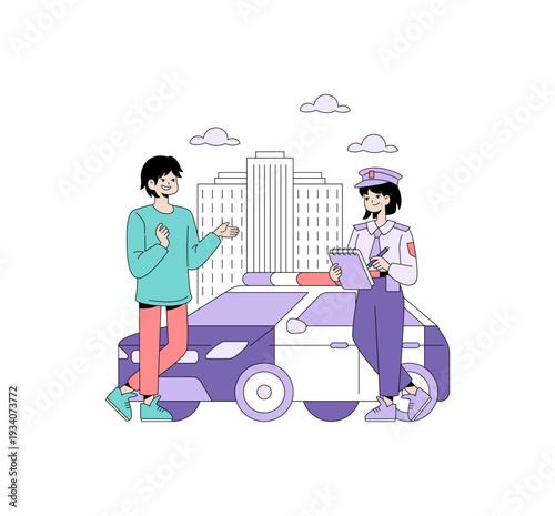 Police Officer Taking Notes in Urban Setting Illustration
