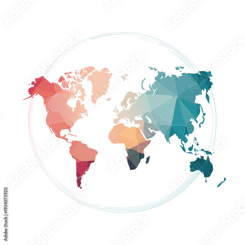 Geometric world map illustration colorful low poly style