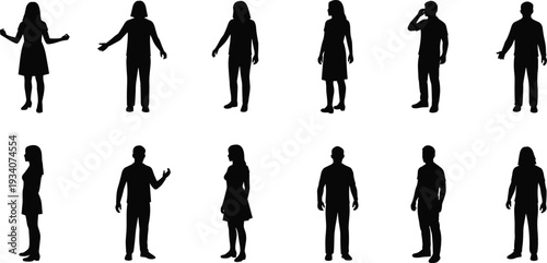 Collection of black people silhouettes in various standing and walking poses for architectural visualization urban planning site mapping community projects and professional environment diagrams.
