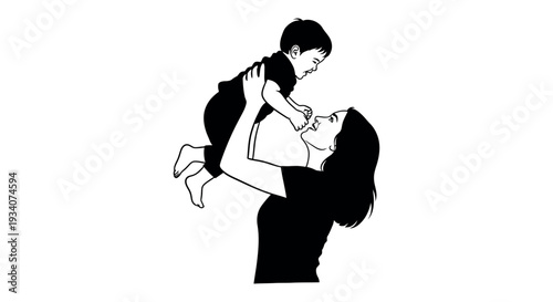 Loving mother playfully lifting her joyful child in a tender moment