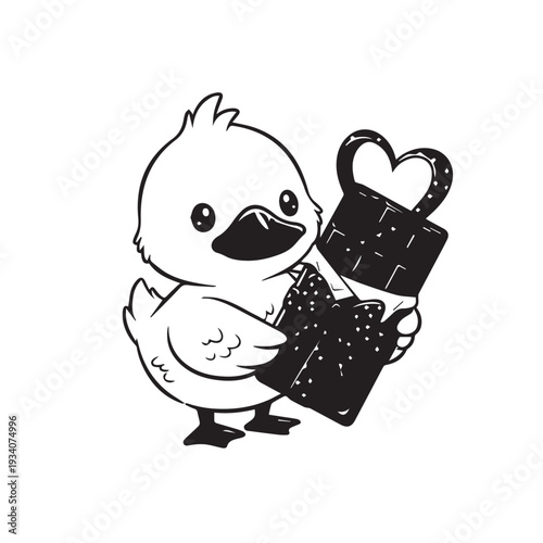 Cute white chick holding a black bra in a playful illustration.