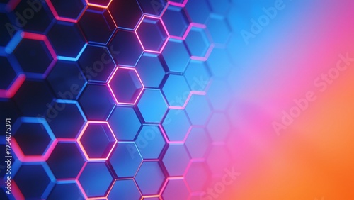 Neon hexagonal pattern with gradient background