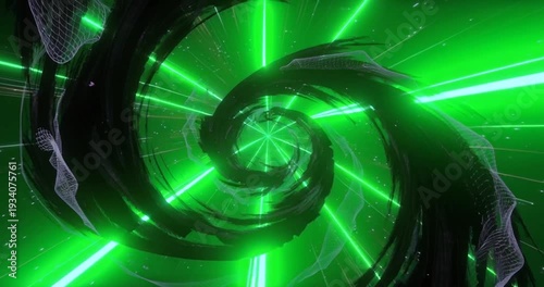 Swirling neon light tunnel vortex spiral.