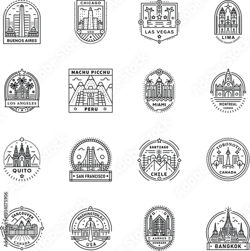 Catchy Pack of City Stamps In Linear Style