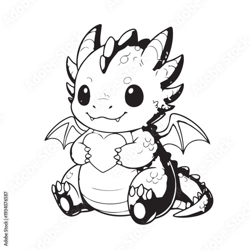 Cute baby dragon cartoon character sitting with tiny wings and scales.