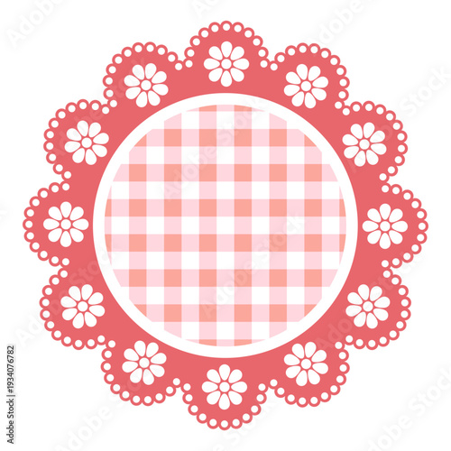 Red flower lace frame, tag, label for poster, invitation card and flyer. Vector illustration