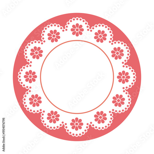 Red flower lace frame, tag, label for poster, invitation card and flyer. Vector illustration
