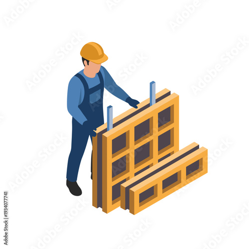 Construction Worker Assembling Wooden Window Frames.