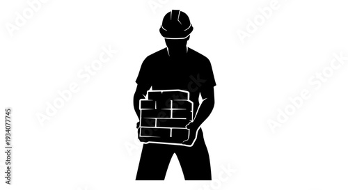 Construction Worker Holding Heavy Boxes.