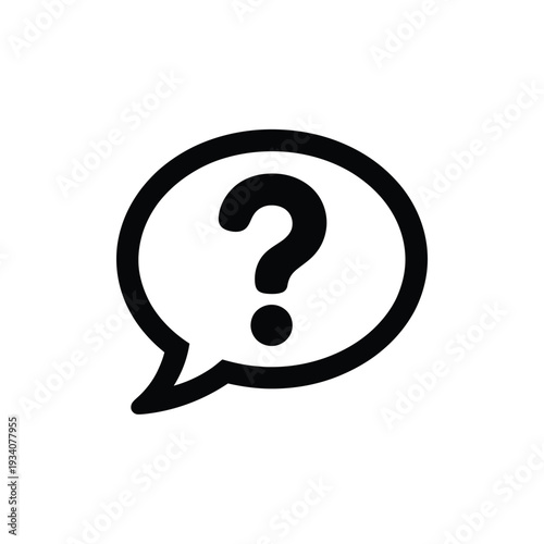 A black question mark inside a speech bubble on a white background