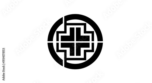 Geometric Cross Symbol Inside Circle Design.