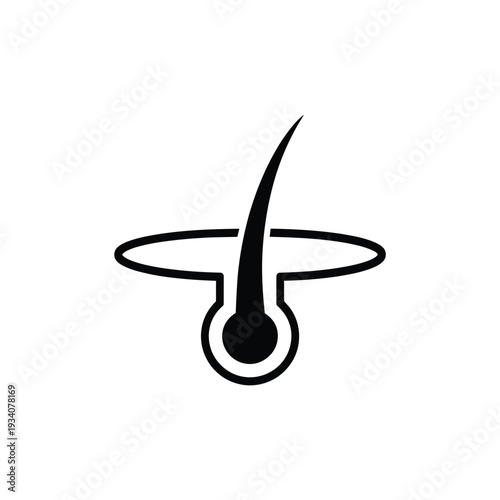 Simple black icon depicting a hair follicle and single hair strand