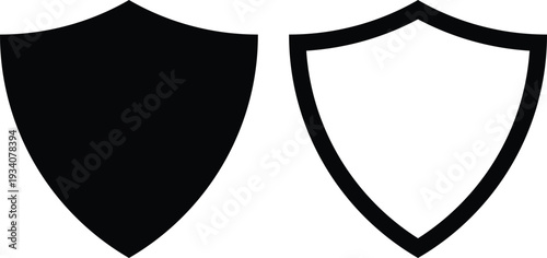 Black Shield Icon Set Solid and Outline Isolated on Transparent Background PNG