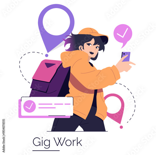 Gig Worker Using Smartphone for Delivery Tracking