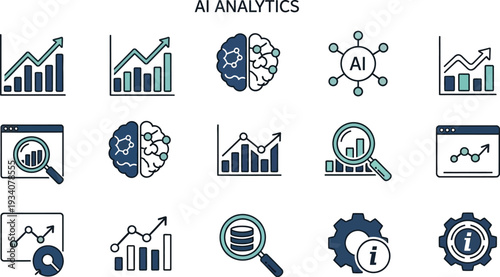 AI analytics icons for business intelligence and data insights
