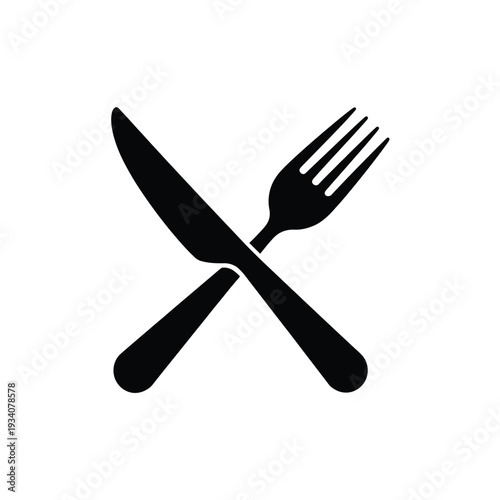 Simple black silhouette of a crossed knife and fork icon