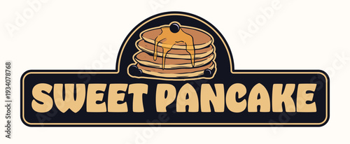 Sweet Pancake Retro Emblem Vector Illustration