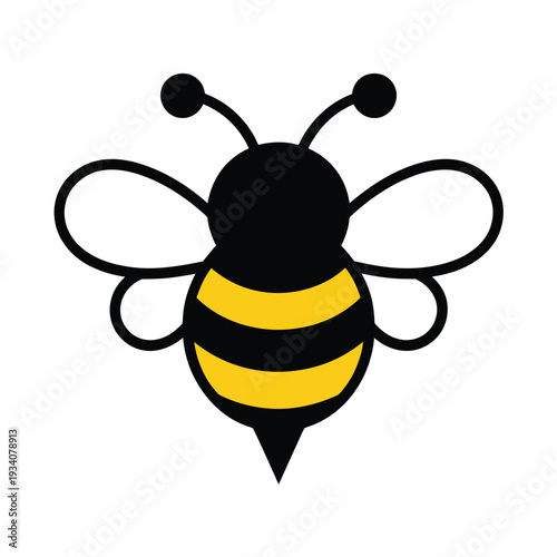 Simple cartoon illustration of a bee with black and yellow stripes