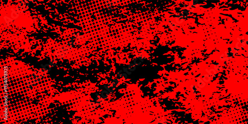 A moody, high-contrast digital texture with a weathered feel, combining messy splatter effects and retro comic-style halftone circles.