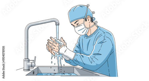 Healthcare Worker Washing Hands Under Faucet.