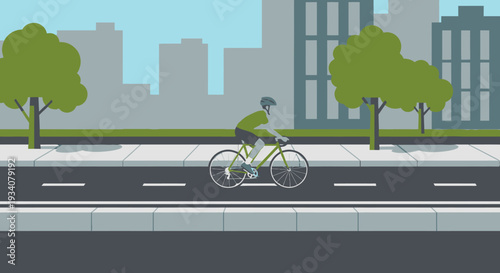 Cyclist riding bicycle on city street illustration for transportation