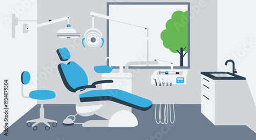Dental office interior with chair and equipment illustration