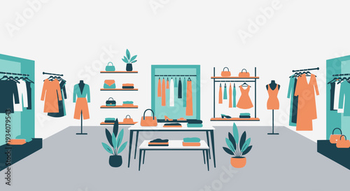 Fashion boutique interior illustration apparel and accessories display