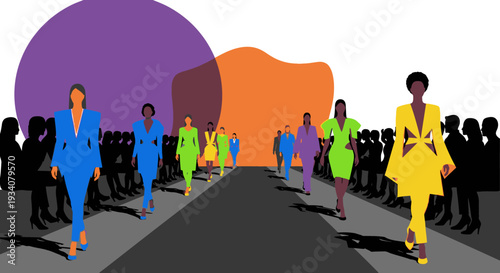 Fashion show runway silhouette crowd vector illustration design