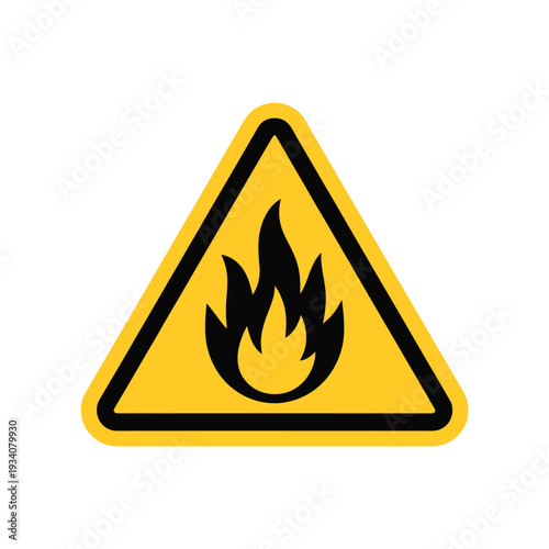 Yellow triangular warning sign displaying a black flame symbol